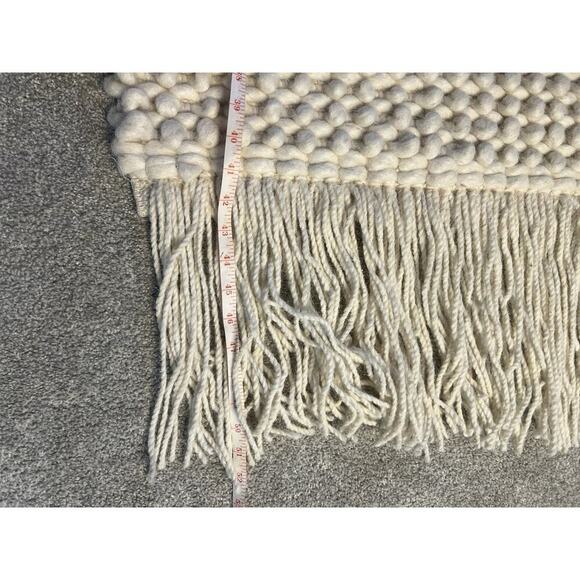 Large Handwoven Tapestry w/ Fringe Home Decor Boho Farmhouse Morracan Cream Gold - Picture 7 of 9